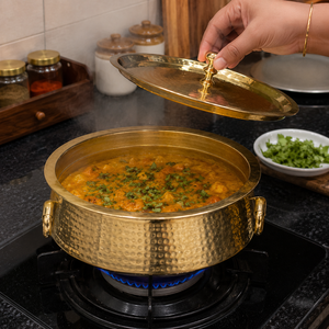 Pure Brass Hammered Handi <b>Pot</b> with Lid 2.5L Traditional Indian Cooking Serving Casserole Cookware <b>for</b> Hotel Restaurant Catering - Product Image 4