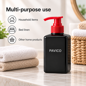 Bouteille carrée en PET de 250 ml avec pompe rouge pour lotion, emballage pour lavage des mains, marque PAVICO, impression sérigraphique, couleur personnalisée, capacité sur mesure - Product Image 4