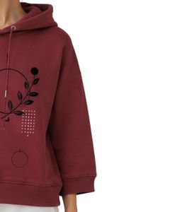 Sudadera con Capucha Extra Grande para Mujer, Color Granate, con Estampado Floral, de Algodón y Felpa, Manga Larga, Estilo Casual Urbano - Product Image 4