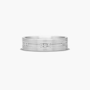 Bague de mariage en or blanc sertie de diamants en trio - Product Image 3