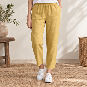 Elastic Waist <b>White</b> <b>Linen</b> Loose Fit Summer Casual <b>Trouser</b> for <b>Women</b> Girls Breathable Eco-Friendly ODM Low MOQ - Product Image 3