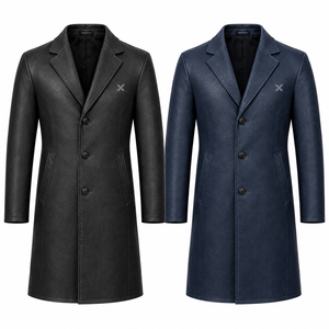 Gabardina de Cuero Genuino para Hombre |   Negro Marrón Marfil |   Fabricante OEM ODM |   Diseño de Calidad Premium |   Ropa de Cuero | - Product Image 5