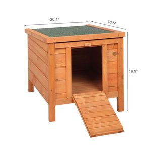 Casa para conejos de madera impermeable de 20 pulgadas, hábitat para animales pequeños en color madera natural para conejos y criaturas. - Product Image 4