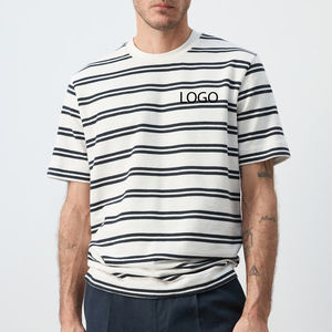 Camiseta de Cuello Redondo, Corte Regular, a Rayas, con Diseño de Logotipo Personalizado, Abertura Trasera, Mangas Cortas, Dobladillo Recto, Color Sólido 2026 - Product Image 1