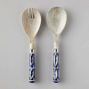 Juego de servidores de ensalada de diseño increíble con mango de madera natural y estampado en esmalte, utensilios para servir ensalada a un precio muy asequible. - Product Image 1