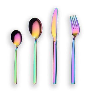 Ensemble de couverts en acier inoxydable arc-en-ciel, finition miroir, passe au lave-vaisselle, design moderne pour les occasions festives - Product Image 2