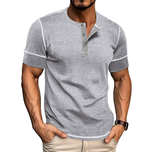 Custom Men Henley T Shirt 100% Cotton Short Sleeve Casual Slim Fit Tee Breathable Summer OEM Supplier - Product Image 2