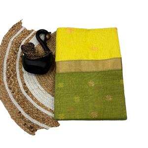 Sari de lino suave y atemporal con tejido rico de Zari en Pallu y borde sin estampado, ropa festiva de boda para mujer, suministro a granel - Product Image 1