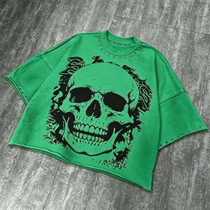 T-shirt Homme Personnalisé Col Rond Côtelé Uni Anti-boulochage 100% Coton 240 g/m² Lavé Coupe Courte Boxy Effet Vieilli Vintage Style Urbain Hip-Hop - Product Image 4