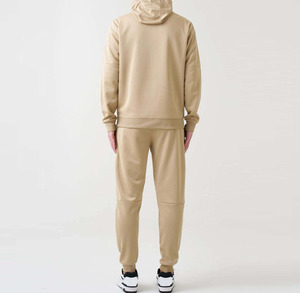 Men's Khaki Full <b>Zip</b> <b>Hooded</b> Tracksuit Set Solid Color Casual Sweatshirt Pants Breathable Cotton Autumn Wear Made in Pakistan - Product Image 3