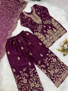 ชุดคุร์ติเด็กดีไซน์เนอร์พร้อมกางเกงปาลาซโซ่ ผ้าไหม GMY พร้อมผ้าคลุมไหล่ปักลาย – ชุดเดรสสำหรับงานปาร์ตี้สุดเก๋ - Product Image 5