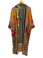 Robe longue kimono en soie Bridel, patchwork, pour couvrir le bikini, vêtement de nuit, kimono en sari indien vintage recyclé fait main
