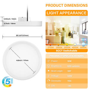 ไฟเพดาน LED แบบติดตั้งบนพื้นผิว ขนาด 5 นิ้ว แสงส่องขอบ ดีไซน์บางเฉียบ 120V รูปทรงกลม ขายส่ง - Product Image 5