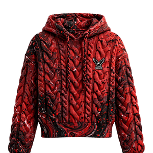 Sweat-shirt à capuche décontracté à motif graphique rouge et noir, manches longues, style streetwear, avec cordon de serrage, design intégral - Product Image 1