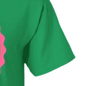 T-shirt vert imprimé graphique, manches courtes, col rond, en coton, personnalisé, décontracté, streetwear, tendance - Product Image 2