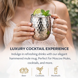 Taza Moscow Mule 500ml |   Taza de cóctel de acero inoxidable duradera con asa |   Bebidas Frías Estilo Americano con Diseño Martillado - Product Image 4