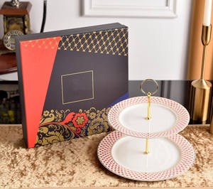 Plato de Pastel de Porcelana Fina de 2 Niveles, Estilo Real Ruso, Moderno, Lujoso y Elegante, para Servir Postres de Té - Product Image 6