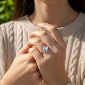 Anillo de Moissanita Azul Hecho a Mano, Plata de Ley 925, Chapado en Oro Rosa, Anillo de Compromiso y Boda de Lujo - Product Image 2