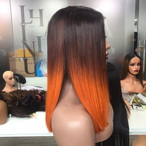 Extensiones de cabello humano liso Ombre marrón y naranja con Peluca de encaje transparente Cierre de cabello humano real 2by6 - Product Image 3