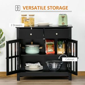 Farmhouse and Dining <b>Sideboard</b> Buffet Cabinet with Glass Doors 2 Drawers and Adjustable Shelf Black <b>Kitchen</b> Storage Cupboard - Product Image 4