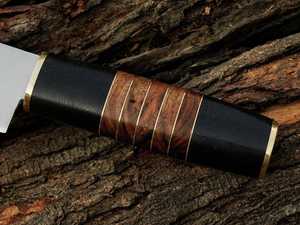 Couteau de chef 100% artisanal en acier D2 de haute qualité, manche en résine et bois de rose avec embout en laiton, avec étui en cuir - Product Image 3