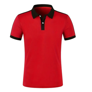 Polo Rojo Antiarrugas para Hombre, Bordado, Manga Corta, Color Sólido, Tejido de Poliéster, Botones, Estilo Casual - Product Image 1