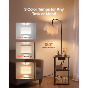 Narrow 3-Tier Open <b>Shelves</b> 3-Color Temperature Lighting Side Nightstand <b>Bedside</b> Desk Floor Lamp Table End Table Nightstand - Product Image 3