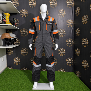 Overol de Trabajo Reflectante para Hombre TwillSports, Gris Naranja, Uniforme de Poliéster con Múltiples Bolsillos y Cierre Frontal - Product Image 5