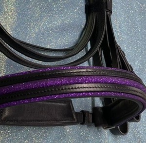 Equestrian HM GLOBAL Premium Horse Bridle High Quality DD Leather Glitter Fabric Noseband and Browband in 3 Colors Full/Cob/ - Product Image 1