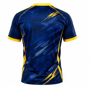 Camiseta de Fútbol para Hombre con Estampado Geométrico Azul y Amarillo, Manga Corta, Cuello Redondo, Poliéster que Absorbe la Humedad, Ajuste Atlético, para Todas las Temporadas - Product Image 3