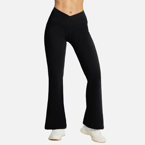 Women's High Waist Flare Pants Full Length Solid Color Breathable Knitted Casual Pants With Pockets Spandex Cotton Mix - Product Image 5