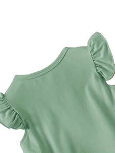 Bán Buôn Mùa Hè Màu Rắn Ruffle Hem Giản Dị Rung Tay Áo Dress Set T-Shirts Cô Gái Thời Trang Váy Dài TEE Made Trong Bangladesh - Product Image 6