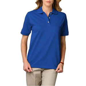 Polo ajusté pour femme de haute qualité, 100 % coton, col en V, à bon prix, avec logo imprimé superposé - Product Image 4
