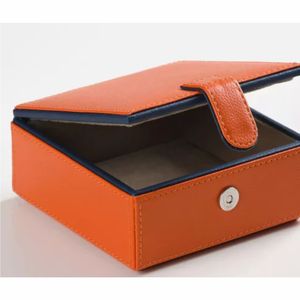 Boîte à Bijoux Élégante Bicolore Orange et Bleu Marine en Cuir, Organisateur Minimaliste Portable, Coffret Cadeau Artisanal - Product Image 1