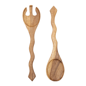 Juego de tenedor y cuchara para servir de madera tallada a mano con diseño único, utensilios de madera vietnamitas para ensalada, perfectos para vajilla, precio al por mayor - Product Image 1