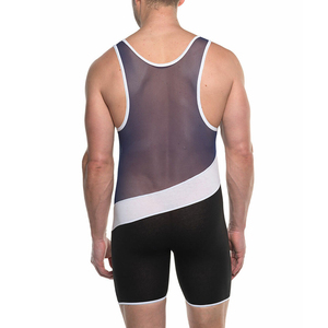 Combinaison de lutte une pièce ajustée pour homme en Spandex et Nylon, color-block, extensible, pour arts martiaux, taille adulte - Product Image 2