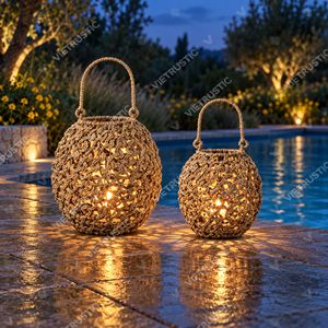Lanterne sphérique nordique en jonc de mer, porte-bougie suspendu avec corde, lanterne de jardin en verre, support de bougie, lumière décorative intérieure - Product Image 6