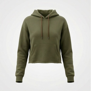 Sudadera con Capucha para Mujer, Felpa Francesa, Estampado Puff, Bordado, Forro Antidesgarro, Top Corto de Invierno, Color Personalizado - Product Image 1