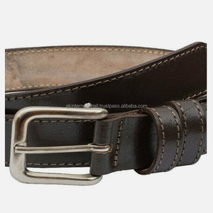 Cinturón informal de cuero de primera calidad marrón clásico de calidad de exportación para hombres con elegante cinturón de vestir con hebilla de latón plateado - Product Image 6