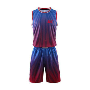 Conjunto de Uniforme de Baloncesto Sublimado Personalizado para Hombre, Camiseta sin Mangas con Pantalones Cortos, Degradado Azul Rojo, Ropa Deportiva que Absorbe la Humedad - Product Image 2