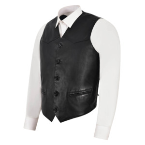 Chaleco de Cuero Napa Negro Personalizado para Hombre, Chaleco Formal Clásico con Cuello en V, Chaleco de Cuero Genuino, Fabricante de Marca Privada - Product Image 2