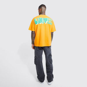 T-shirt sans col jaune pour homme, avec lettres imprimées en relief au dos, respirant, décontracté, en coton, style streetwear, 220g - Product Image 1