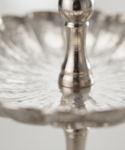 Modern Silver Metal 2 <b>Tier</b> <b>Cake</b> <b>Stand</b> Luxury Scalloped Edge Dessert Display Tray Pedestal Ball Finial Cupcake Holder Party - Product Image 3
