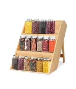 lazy susan organizer 2 tier rotating spice <b>rack</b> round turntable wooden <b>kitchen</b> tray spin holder pantry countertop storage stand - Product Image 4