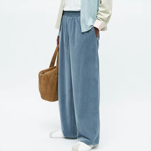 Pantalon de détente en velours bleu poussière pour homme, coupe ample, longueur intégrale, tendance – Vente en gros – Fabricant de pantalons pour hommes - Product Image 1