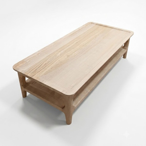 Modern Oak Coffee Table Wooden Center Table with Lower <b>Shelf</b> Round <b>Edge</b> Design for <b>Living</b> Room - Product Image 1