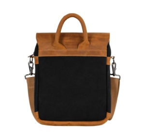 Bolso de Cuero Crazy Horse Color Bronceado Personalizado con Paneles de Tela Negra, Marca Privada OEM/ODM, Venta al Por Mayor, Estilo para Viajes Diarios - Product Image 2