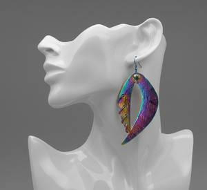 Boucles d'oreilles pendantes en laiton PVD arc-en-ciel faites à la main, audacieuses, irisées, géométriques, pour mariage, résistantes au ternissement, avec crochet contemporain - Product Image 3