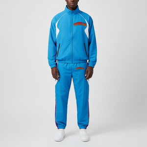 Ensemble de survêtement bleu pour homme de haute qualité, fermeture éclair intégrale, col montant, style sportif avec poches latérales, impression par transfert thermique, coupe classique - Product Image 4
