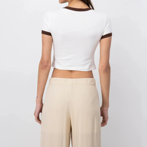 T-shirt court blanc pour femme, col rond, manches courtes, motif champignon et lune, style bohème, printemps-été, 100 % coton jersey - Product Image 3